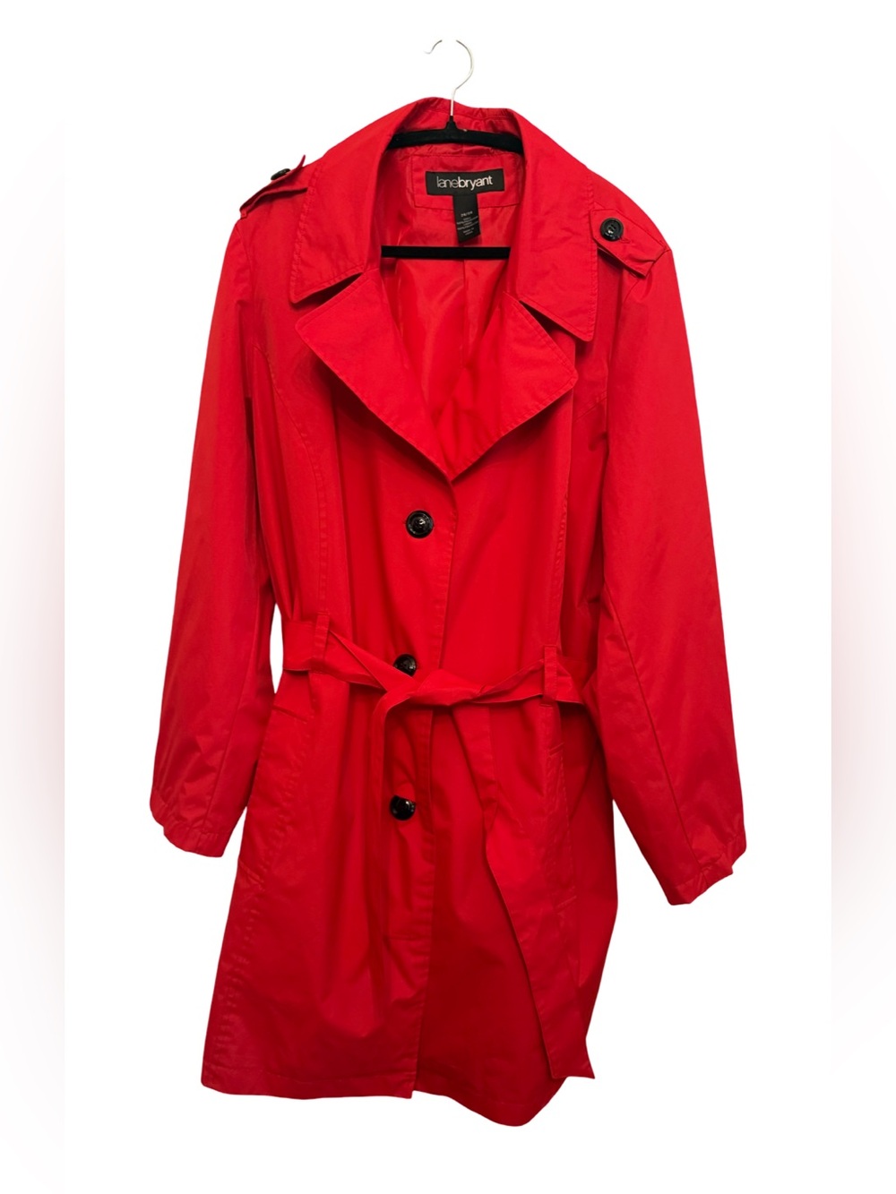 Lane Bryant Red Trench Coat Plus Size 26/28 Belted Double Breasted Jacket